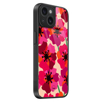 TMK iPhone 15 glazen hardcase - Pink floral bliss
