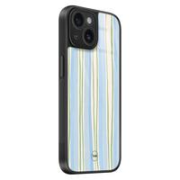 TMK iPhone 15 glazen hardcase - Pastelblauwe strepen
