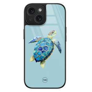 Casevibes iPhone 15 glazen hardcase - Schildpad