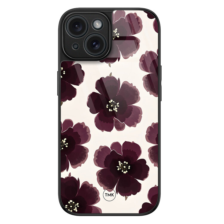 Casevibes iPhone 15 glazen hardcase - Burgundy flowers
