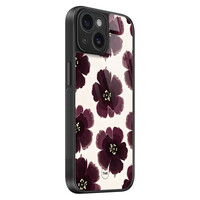 TMK iPhone 15 glazen hardcase - Burgundy flowers