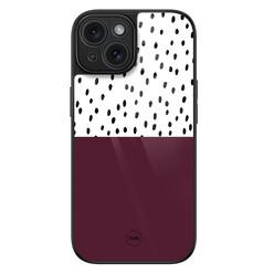 TMK iPhone 15 glazen hardcase - Burgundy dots