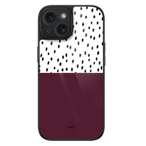 TMK iPhone 15 glazen hardcase - Burgundy dots