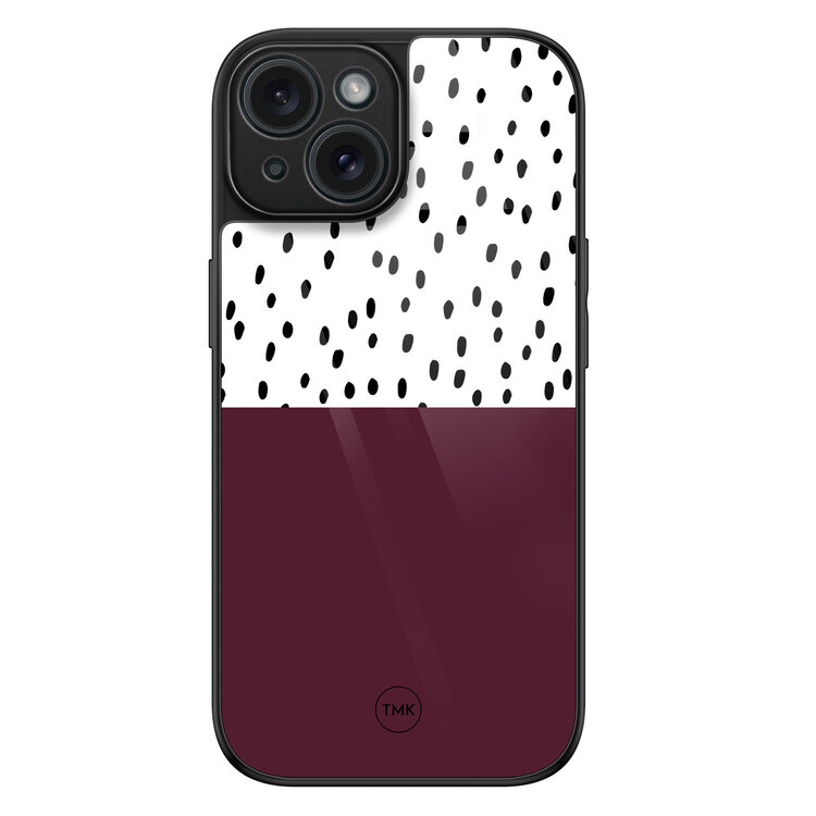 TMK iPhone 15 glazen hardcase - Burgundy dots