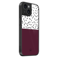 TMK iPhone 15 glazen hardcase - Burgundy dots