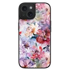 TMK iPhone 15 glazen hardcase - Bloemen acryl