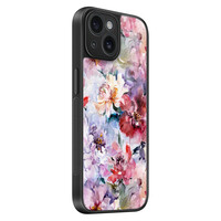 TMK iPhone 15 glazen hardcase - Bloemen acryl