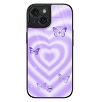 TMK iPhone 15 glazen hardcase - Vlinders retro paars