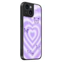 TMK iPhone 15 glazen hardcase - Vlinders retro paars