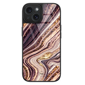 Casevibes iPhone 15 glazen hardcase - Golden pink marble