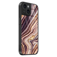 TMK iPhone 15 glazen hardcase - Golden pink marble