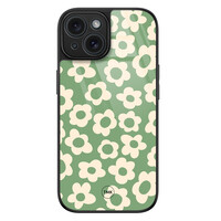 TMK iPhone 15 glazen hardcase - Retro cute flowers