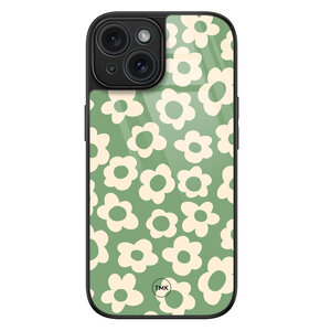 TMK iPhone 15 glazen hardcase - Retro cute flowers