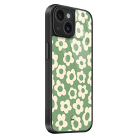 TMK iPhone 15 glazen hardcase - Retro cute flowers