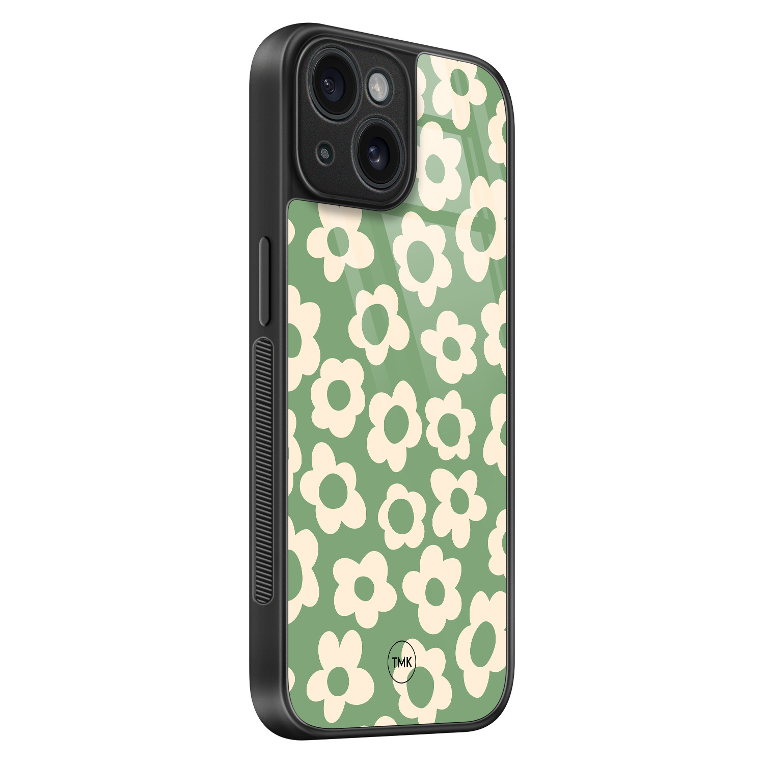 TMK iPhone 15 glazen hardcase - Retro cute flowers