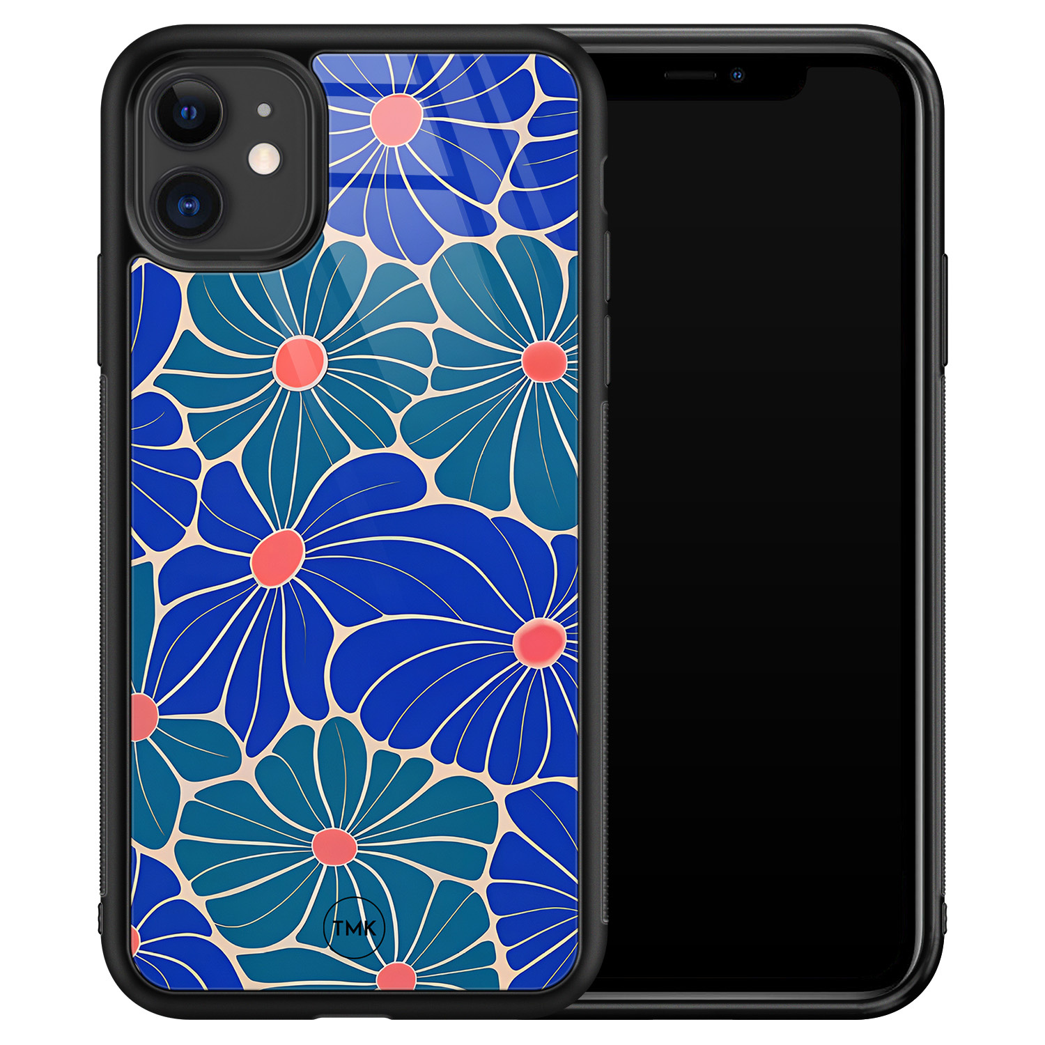 TMK iPhone 11 glazen hardcase - Indigo bloemen