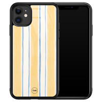 TMK iPhone 11 glazen hardcase - Gestreept geel