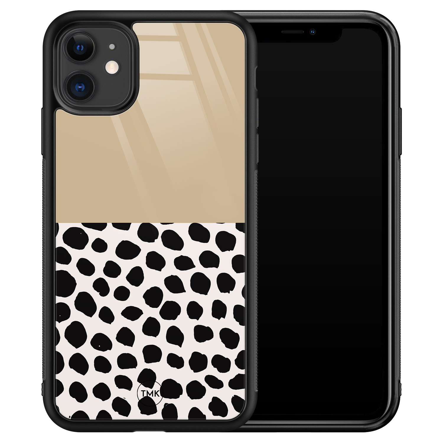TMK iPhone 11 glazen hardcase - Brown dots abstract