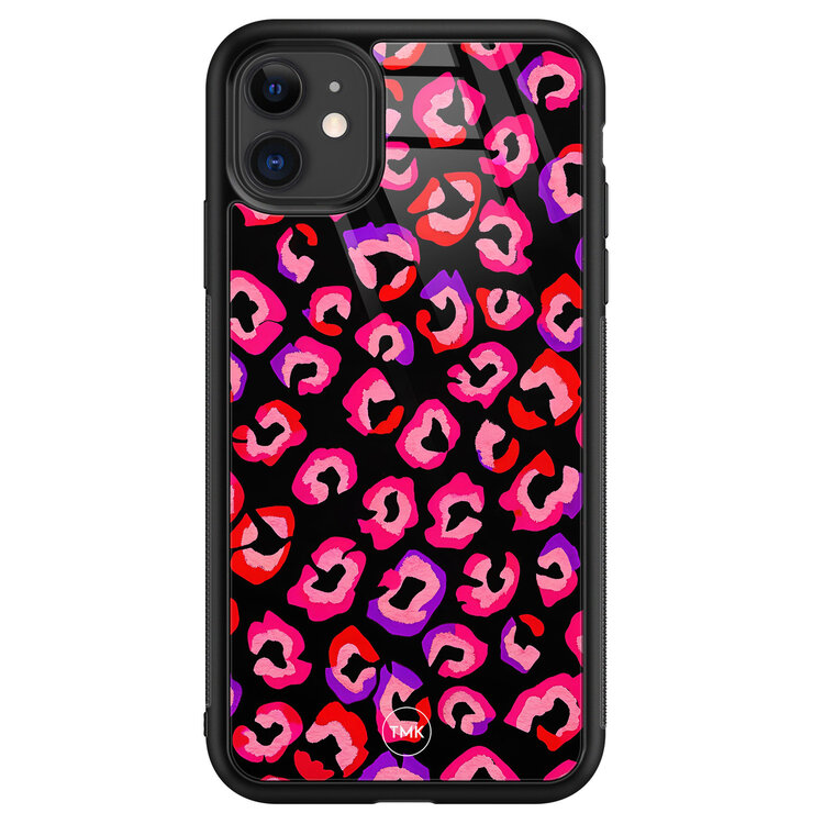 TMK iPhone 11 glazen hardcase - Luipaard neon