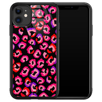 TMK iPhone 11 glazen hardcase - Luipaard neon