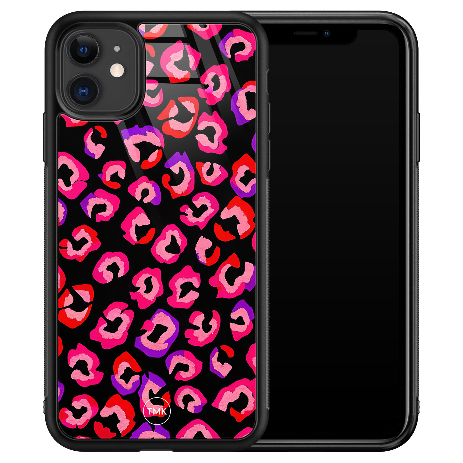 TMK iPhone 11 glazen hardcase - Luipaard neon