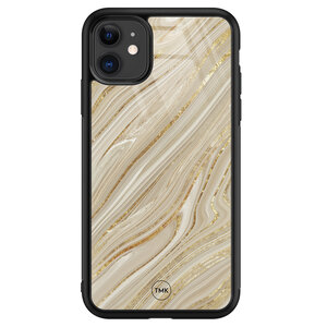 TMK iPhone 11 glazen hardcase - Golden marble