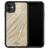 TMK iPhone 11 glazen hardcase - Golden marble