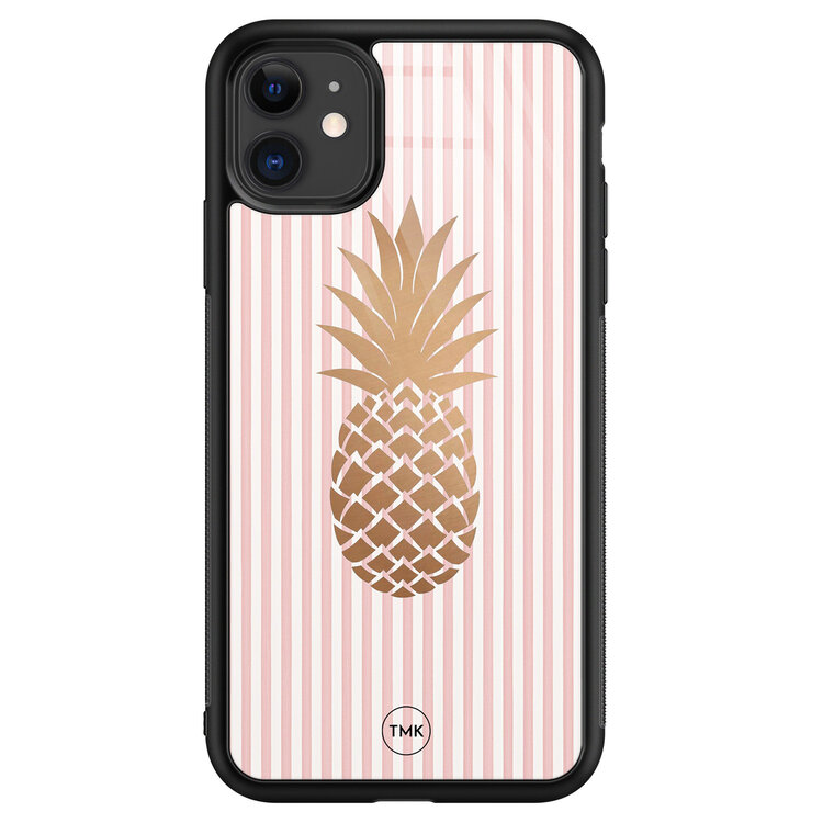 TMK iPhone 11 glazen hardcase - Ananas roze