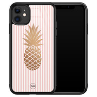 TMK iPhone 11 glazen hardcase - Ananas roze