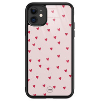 TMK iPhone 11 glazen hardcase - Cute hearts