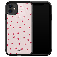 TMK iPhone 11 glazen hardcase - Cute hearts