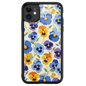 TMK iPhone 11 glazen hardcase - Viooltjesmix bloemen
