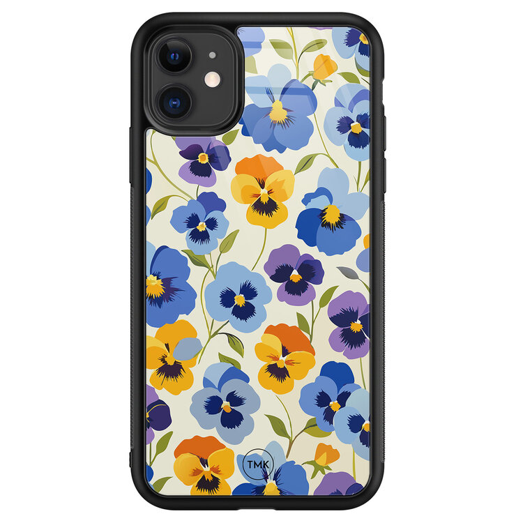 Casevibes iPhone 11 glazen hardcase - Viooltjesmix bloemen