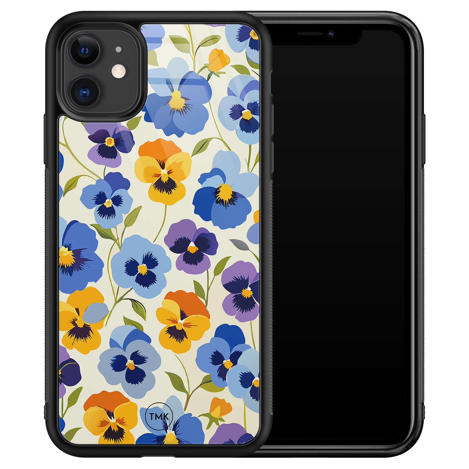TMK iPhone 11 glazen hardcase - Viooltjesmix bloemen