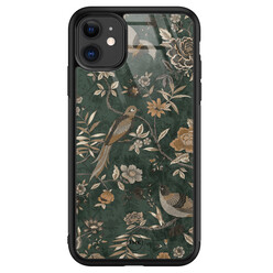 TMK iPhone 11 glazen hardcase - Khaki golden flowers