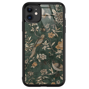 Casevibes iPhone 11 glazen hardcase - Khaki golden flowers