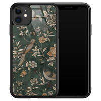 TMK iPhone 11 glazen hardcase - Khaki golden flowers