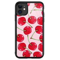 TMK iPhone 11 glazen hardcase - Sweet cherry