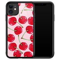 TMK iPhone 11 glazen hardcase - Sweet cherry