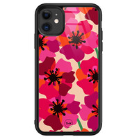 TMK iPhone 11 glazen hardcase - Pink floral bliss