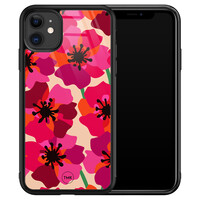 TMK iPhone 11 glazen hardcase - Pink floral bliss