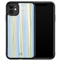 TMK iPhone 11 glazen hardcase - Pastelblauwe strepen