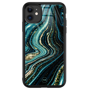 Casevibes iPhone 11 glazen hardcase - Blue marble waves