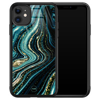 TMK iPhone 11 glazen hardcase - Blue marble waves