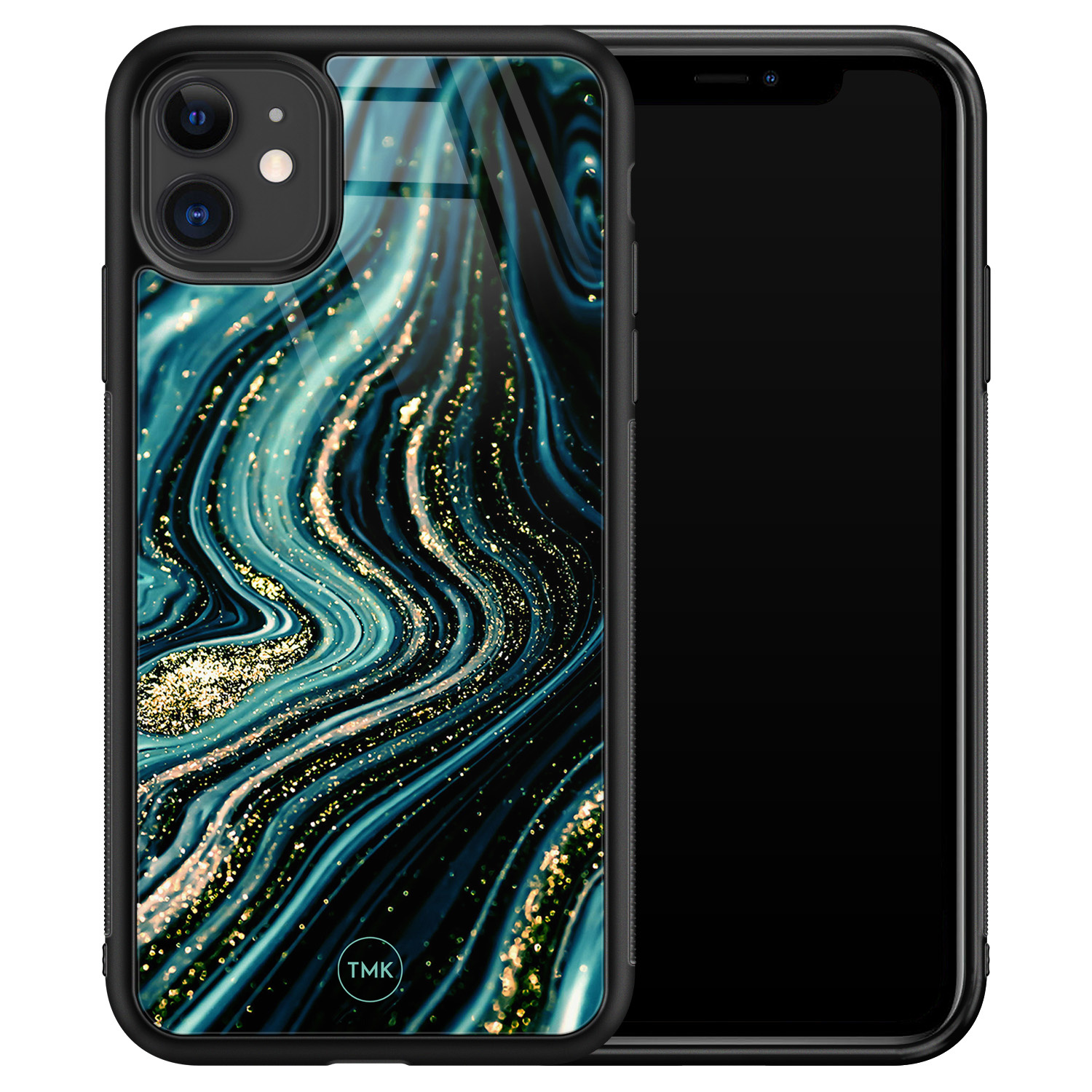 TMK iPhone 11 glazen hardcase - Blue marble waves