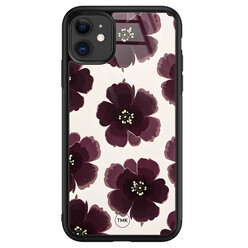 TMK iPhone 11 glazen hardcase - Burgundy flowers