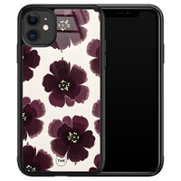 TMK iPhone 11 glazen hardcase - Burgundy flowers