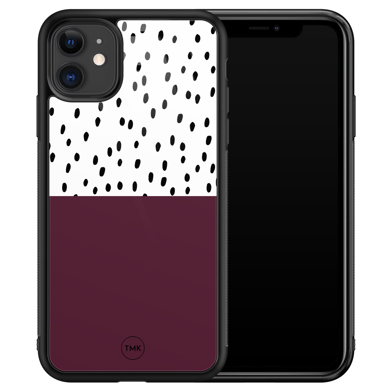 TMK iPhone 11 glazen hardcase - Burgundy dots