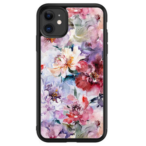 TMK iPhone 11 glazen hardcase - Bloemen acryl