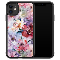 TMK iPhone 11 glazen hardcase - Bloemen acryl
